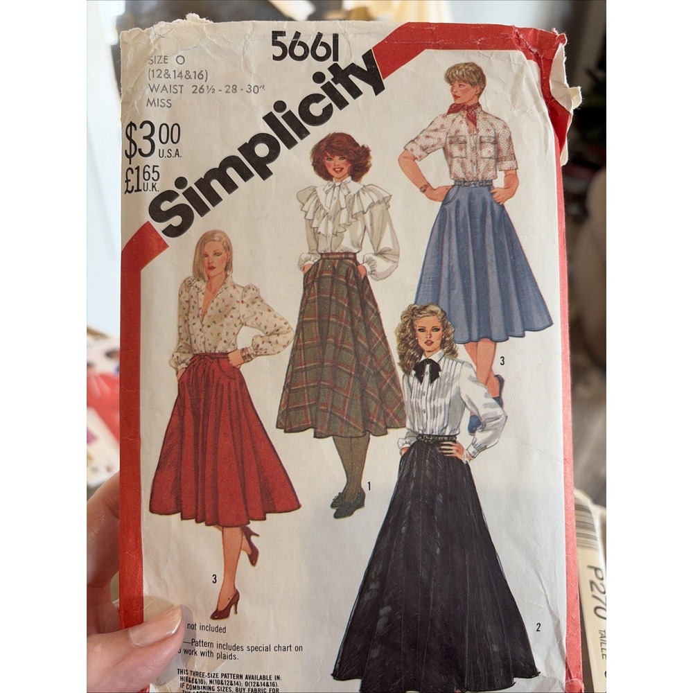Vintage 1982 Simplicity 5661 Flare Skirt Sewing Pattern Size O 12 14 16 Cut